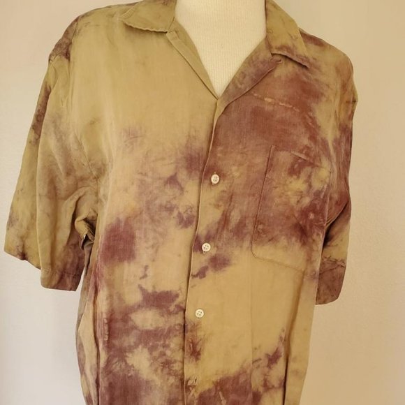 Polo Ralph Lauren Shirt Khaki Brown Silk Linen medium Large beige safari camo - Picture 1 of 7
